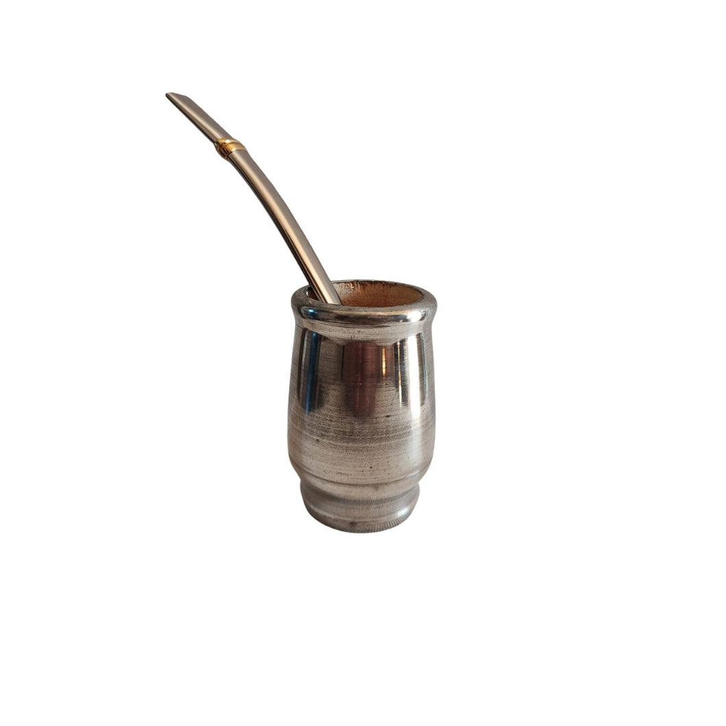 Calebasse Aluminium doublé de bois mat + bombilla en acier inoxydable